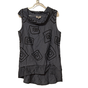 🪗KLEIO women’s Chic Gray Geometric Pattern Tank Top sleeveless size S GUC…